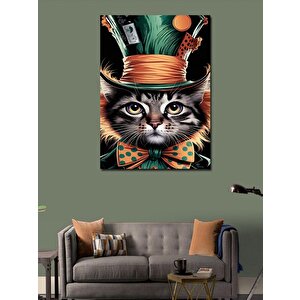 Kanvas Tablo Şapkalı Papyonlu Kedi 100x140 cm