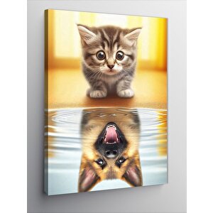 Kanvas Tablo Yavru Kedi Ve Gölgedeki Köpek