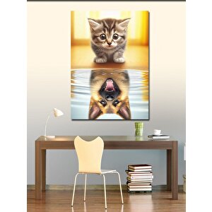 Kanvas Tablo Yavru Kedi Ve Gölgedeki Köpek