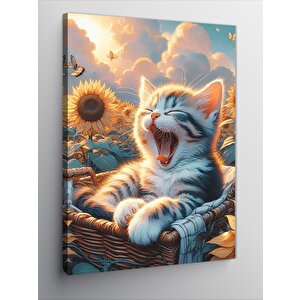 Kanvas Tablo Esneyen Sevimli Kedi