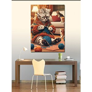 Kanvas Tablo Örgü Yapan Kedi 100x140 cm