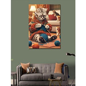 Kanvas Tablo Örgü Yapan Kedi 100x140 cm