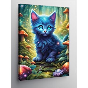 Kanvas Tablo Ormandaki Kedi Ve Çiçekler