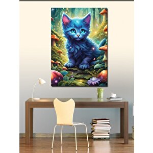 Kanvas Tablo Ormandaki Kedi Ve Çiçekler