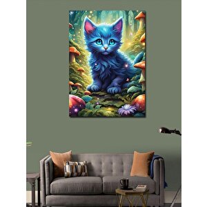 Kanvas Tablo Ormandaki Kedi Ve Çiçekler