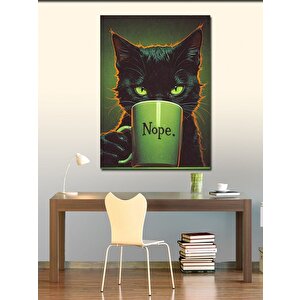 Kanvas Tablo Kahve İçen Siyah Kedi 70x100 cm
