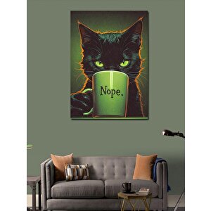 Kanvas Tablo Kahve İçen Siyah Kedi 70x100 cm