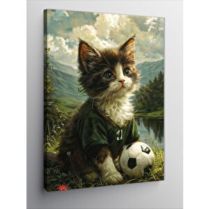 Kanvas Tablo Futbolcu Yeşil Formalı Kedi 70x100 cm