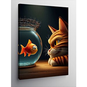 Kanvas Tablo Akvaryumu İzleyen Kedi