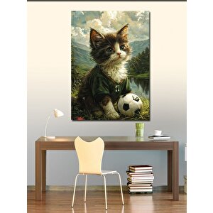 Kanvas Tablo Futbolcu Yeşil Formalı Kedi 100x140 cm