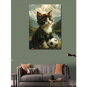 Kanvas Tablo Futbolcu Yeşil Formalı Kedi 100x140 cm