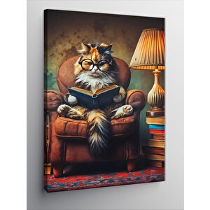 Kanvas Tablo Kitap Okuyan Kedi 70x100 cm