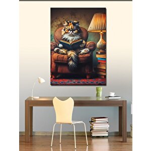 Kanvas Tablo Kitap Okuyan Kedi 70x100 cm