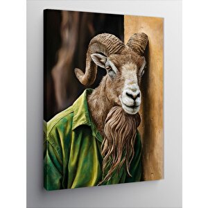 Kanvas Tablo Yeşil Çeketli Masum Keçi 70x100 cm