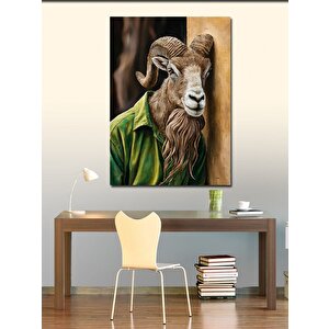 Kanvas Tablo Yeşil Çeketli Masum Keçi 70x100 cm