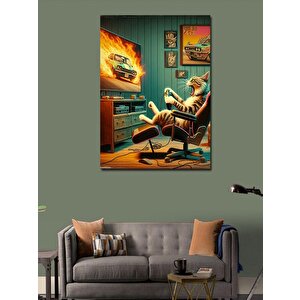 Kanvas Tablo Oyun Oynayan Gamer Kedi 70x100 cm