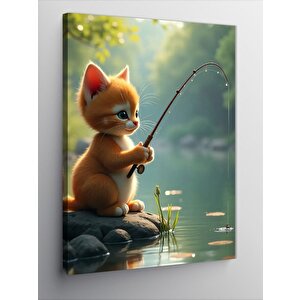 Kanvas Tablo Balık Tutan Yavru Kedi
