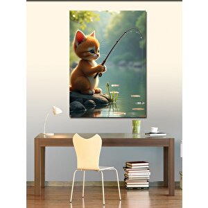 Kanvas Tablo Balık Tutan Yavru Kedi