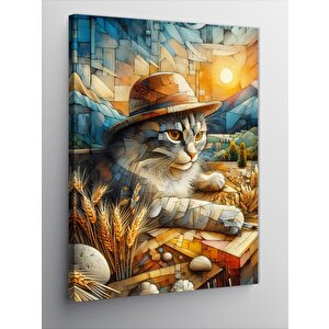 Kanvas Tablo Şapkalı Kedi 100x140 cm