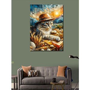 Kanvas Tablo Şapkalı Kedi 100x140 cm
