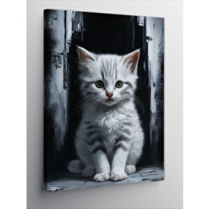 Kanvas Tablo Masum Beyaz Kedi 70x100 cm