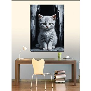 Kanvas Tablo Masum Beyaz Kedi 70x100 cm