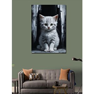 Kanvas Tablo Masum Beyaz Kedi 70x100 cm