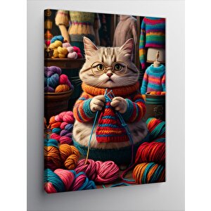 Kanvas Tablo Örgü Yapan Kedi 100x140 cm