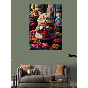 Kanvas Tablo Örgü Yapan Kedi 100x140 cm