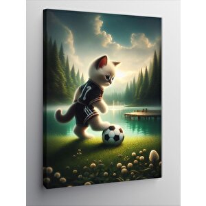 Kanvas Tablo Futbol Oynayan Kedi 100x140 cm