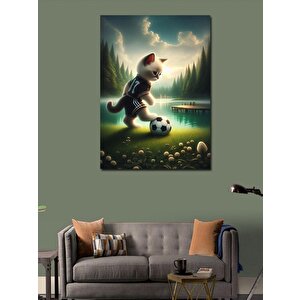 Kanvas Tablo Futbol Oynayan Kedi 100x140 cm