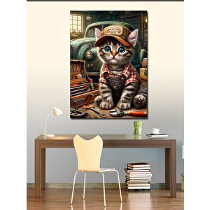 Kanvas Tablo Tamirci Kedi 100x140 cm
