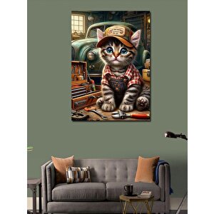 Kanvas Tablo Tamirci Kedi 100x140 cm