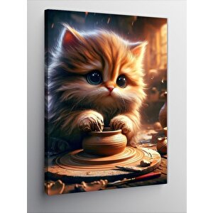 Kanvas Tablo Seramik Yapan Kedi