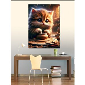 Kanvas Tablo Seramik Yapan Kedi
