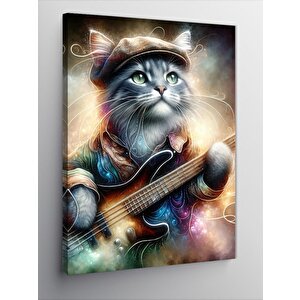 Kanvas Tablo Bas Gitar Çalan Kedi 70x100 cm
