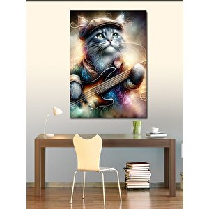 Kanvas Tablo Bas Gitar Çalan Kedi 70x100 cm