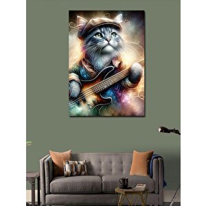 Kanvas Tablo Bas Gitar Çalan Kedi 70x100 cm