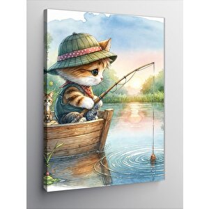 Kanvas Tablo Gölde Balık Tutan Yavru Kedi 100x140 cm