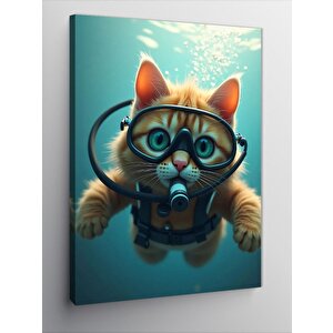 Kanvas Tablo Denizin Altındaki Dalgıç Kedi 70x100 cm