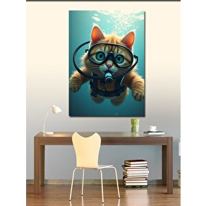Kanvas Tablo Denizin Altındaki Dalgıç Kedi 70x100 cm