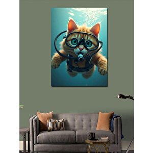 Kanvas Tablo Denizin Altındaki Dalgıç Kedi 70x100 cm