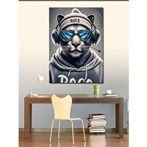 Kanvas Tablo Gözlüklü Kulaklık Takan Kedi 100x140 cm