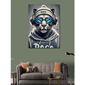 Kanvas Tablo Gözlüklü Kulaklık Takan Kedi 100x140 cm