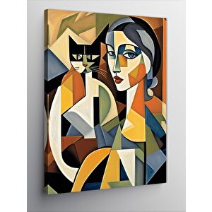 Kanvas Tablo Soyut Kadın Ve Kedi 100x140 cm