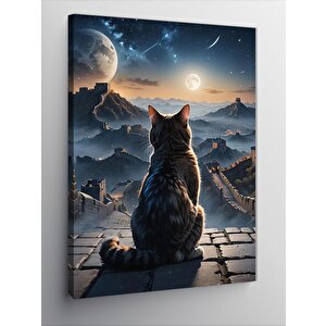 Kanvas Tablo Şehri Seyreden Kedi