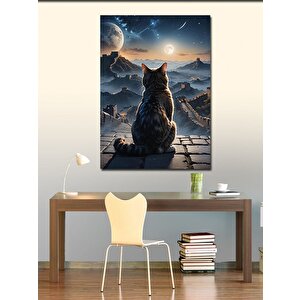 Kanvas Tablo Şehri Seyreden Kedi