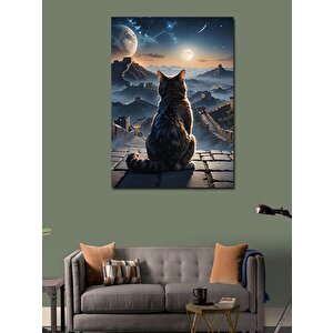 Kanvas Tablo Şehri Seyreden Kedi