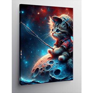 Kanvas Tablo Ayın Üzerindeki Oltalı Kedi 100x140 cm