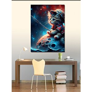 Kanvas Tablo Ayın Üzerindeki Oltalı Kedi 100x140 cm